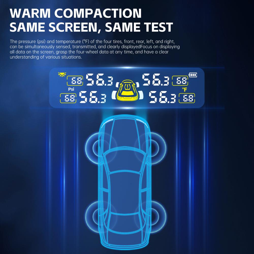 Универсальная система контроля давления в шинах TPMS для автомобиля, с питанием от USB / Солнечной энергии, 0-6,8 Бар, Монитор температуры шин, Цифровой дисплей, Тестер