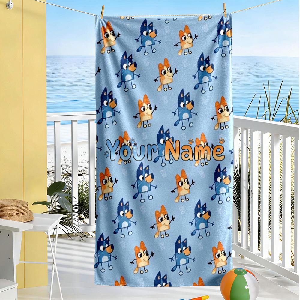 Bluey Customize Your Name Beach Towel Soft Durable Quick-Dry Suitable for Sports Travel Swimming Yoga Bathroom Beach And Pool