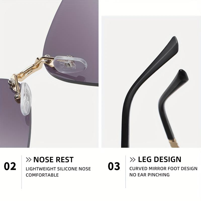 Женские очки-бабочки без оправы, блестящие стразы, градиентные декоративные оттенки, легкая силиконовая опора для носа, дизайн с изогнутыми ножками