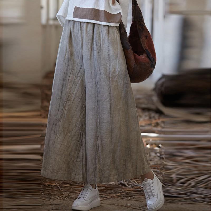 Johnature Женские винтажные широкие брюки с эластичной резинкой на талии, летние свободные женские повседневные брюки до щиколотки