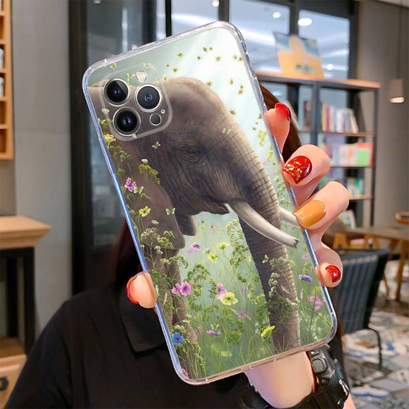 Чехол для телефона с изображением слона для iPhone 14 13 12 11 Pro Max XS X XR SE 2020 6 7 8 Plus Mini Transparent Shell