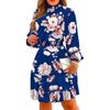 Piled Collar Long Sleeve Elastic Waist High-Waist Mini Dress Flower Print Ruffle Stitching Hem Summer Dress Female Clothes