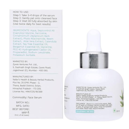 OZiva Phyto Cleanse Anti-Acne Face Serum (with Phyto Niacinamide, Tea Tree Oil, Aloe & Neem) for Acne Control and Acne Scar