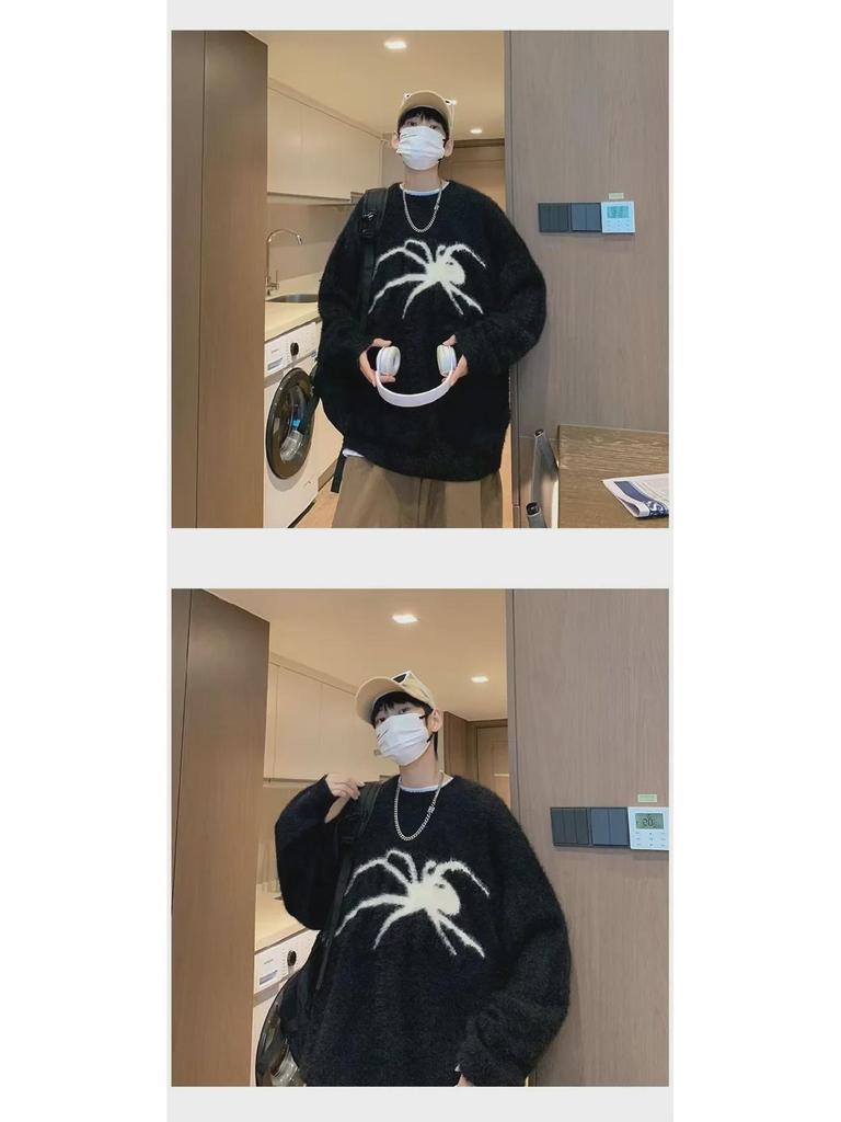 Мужской свободный свитер из норки с круглым вырезом — мягкий, теплый, утолщенный, для осени/зимы