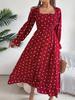 Женское Повседневное Европейское Американское Платье Макси в Горошек с Оборками и Квадратным Вырезом, с Длинным Рукавом, Расклешенное