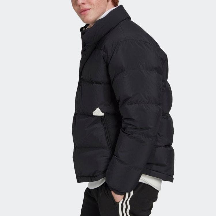 Adidas Однобортный прямой пуховик с однобортным логотипом и нашивкой, мужская верхняя одежда черного цвета HG2065
