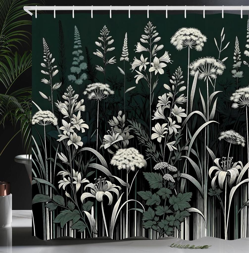 Floral Plant Theme Vintage Shower Curtain Vine Green Leafy Peacock Fabric Bathroom Decorative Shower Curtain With Hook