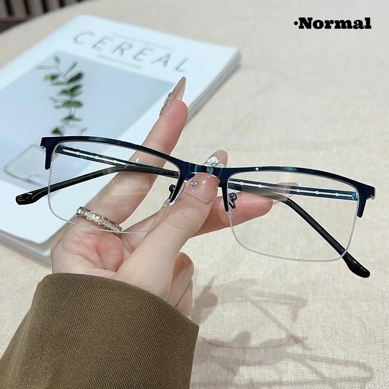 Unisex Classic Square Retro Half Frame Photochromic Myopia Glasses Versatile Hollowed-Out Glasses-Leg Lightweight Eyeglasses