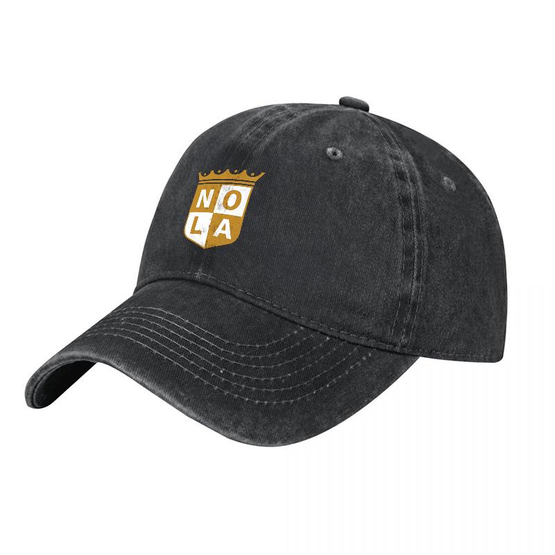NOLA Shield Washed Canvas Baseball Cap Dark Gray Vintage Adjustable Hat Embroidered Crest Urban Fashion