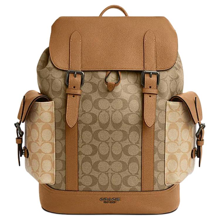 Coach Hudson 30 Classic Monogram Color Block Backpack Men backpack Light-Saddle-Brown CR335-QBMYC