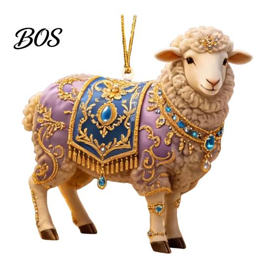Artistic Pattern Holiday Pendant 2D Acrylic Goat Christmas Ornament, Cute Animal Sheep Hanging Decor for Translucent Gradient Ornament Tree,