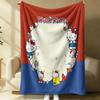 Sanrio Lovely Hello Kitty Plush Flannel Blanket Red White Grid Pattern Lightweight Throw Bed Sofa Cover School Office Nap Shawl