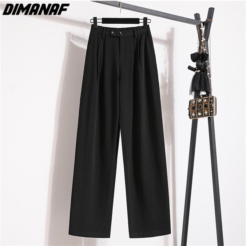 DIMANAF 2023 Большие размеры Длинные брюки Женские эластичные свободные винтажные однотонные хлопковые свободные длинные брюки с высокой талией Повседневные женские базовые большие брюки