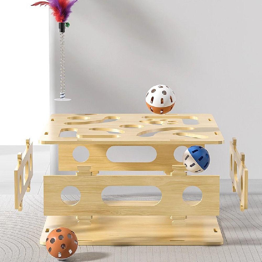 Креативная интерактивная коробка-головоломка для кошек, забавная разборная коробка-лабиринт для тренировок кошек с перьями и мячиками, игрушки-лабиринты для кошек