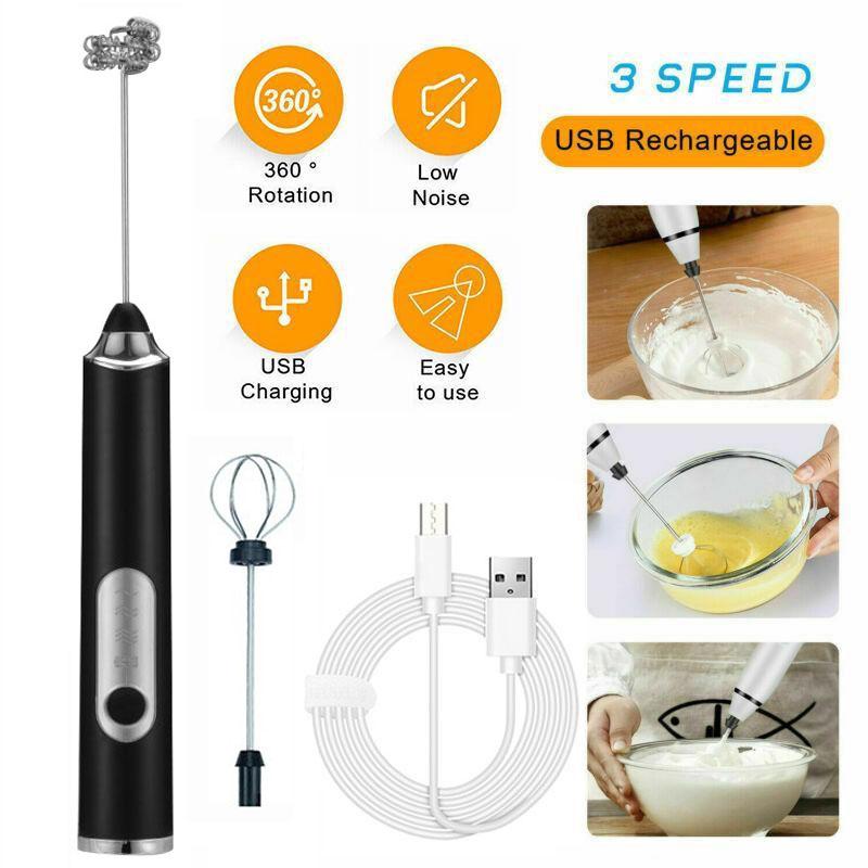 3 Modes Electric Handheld Milk Frother Blender With USB Charger Bubble Maker Eggbeater Mini Foamer Whisk For Cappuccino Chocolate