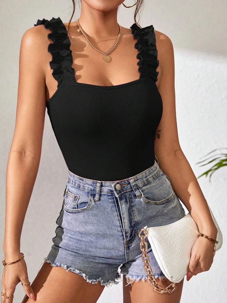 Women's Knitted Camisole Undershirt Tops Solid Color Sexy Inner Take Outside Sleeveless Jumpsuit Basic T-shirts Tank Top
