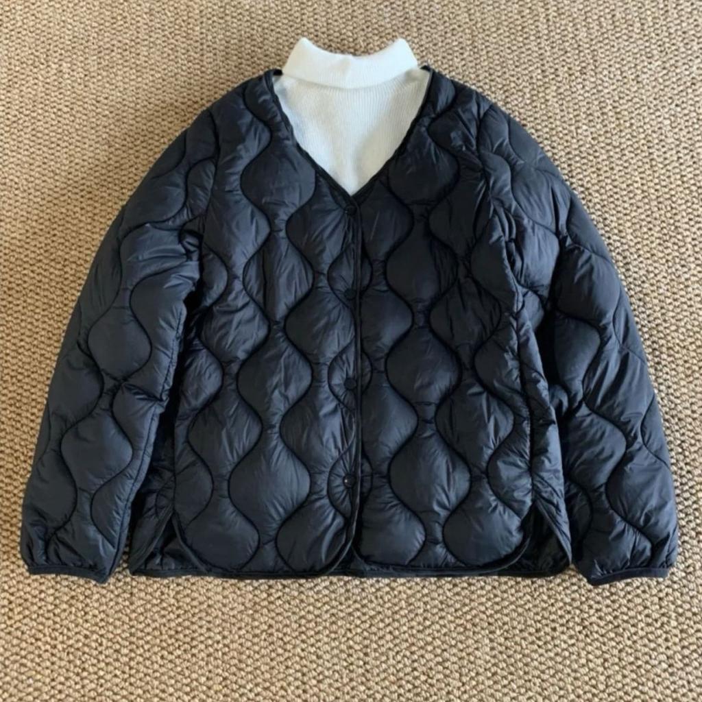 Autumn and winter new wavy quilted cotton clothes women's short stand-up collar light and warm beige liner jacket
