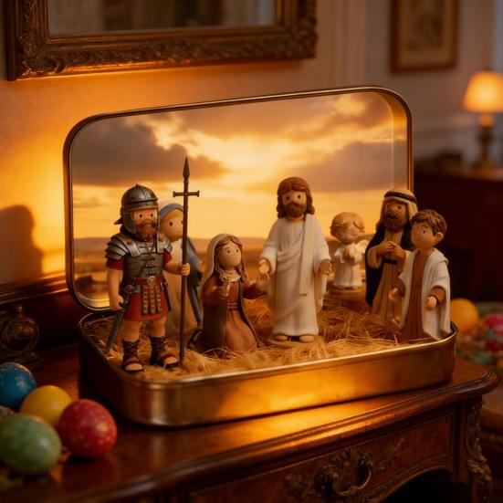 1/2 шт. Набор сцены распятия Иисуса в жестяной коробке Ручная работа Карманный размер Миниатюрный Иисус Воскрешение Жестяной смоляной орнамент Религиозное украшение