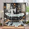 Funny Halloween Shower Curtain Waterproof Bathroom Curtain Horrible Wacky Skeleton, Ghost, Dark Style Home Decorative Curtain