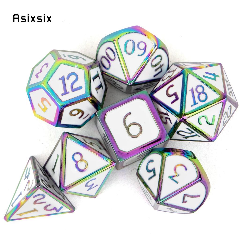 7 шт. белые красочные стандартные металлические кубики, набор цельнометаллических многогранных кубиков, подходящий для ролевой игры, настольной игры, карточной игры