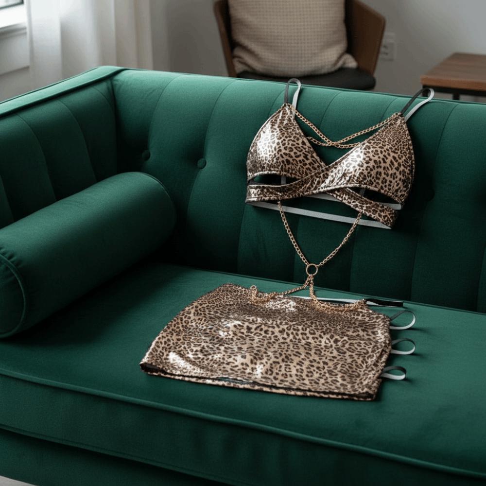 with Chain Leopard Print Dress Panties Bright Leopard Thin Belt Thong Underwear for Women  Hotel