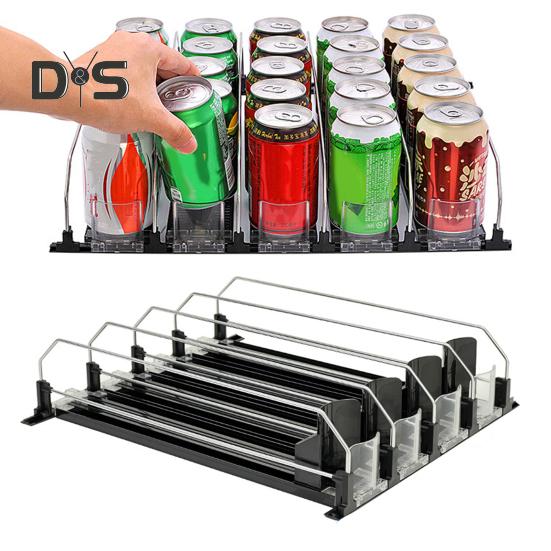 1/2/3/4Pcs Fridge Drink Organizer with Automatic Pusher Glide Refrigerator Soda Can Dispenser Heavy Duty Width Adjustable Dual Bars Beverage Bottle