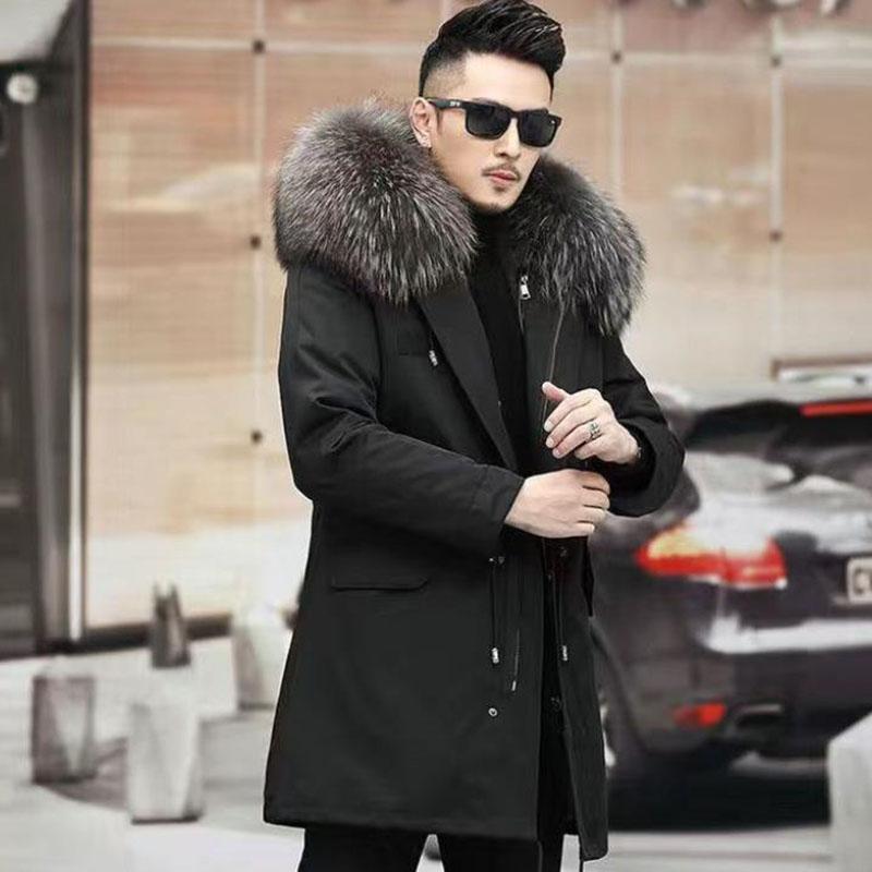 Зимняя парка больших размеров, мужская шуба с большим меховым воротником и капюшоном, флисовая теплая куртка, длинная