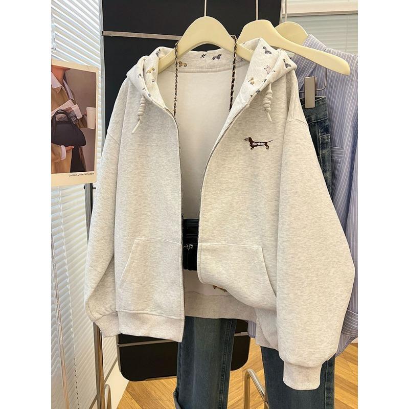 Модная куртка-толстовка с капюшоном для женщин Осень 2025 Новинка Кардиган на молнии С длинным рукавом Принт Тонкий раздел