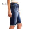 Женские джинсовые шорты длиной до колена, ретро-стиранные, облегающие, эластичные, с эффектом потертости, градиентные цвета, карманы, на пуговицах на талии, на молнии, женские джинсы на каждый день