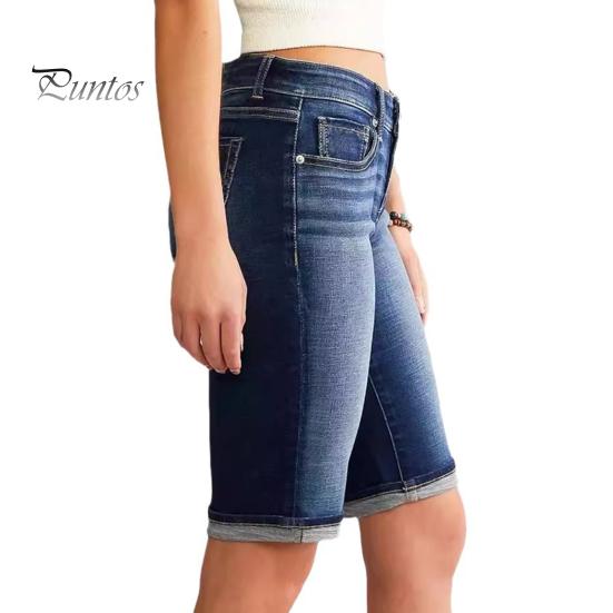 Женские джинсовые шорты длиной до колена, ретро-стиранные, облегающие, эластичные, с эффектом потертости, градиентные цвета, карманы, на пуговицах на талии, на молнии, женские джинсы на каждый день