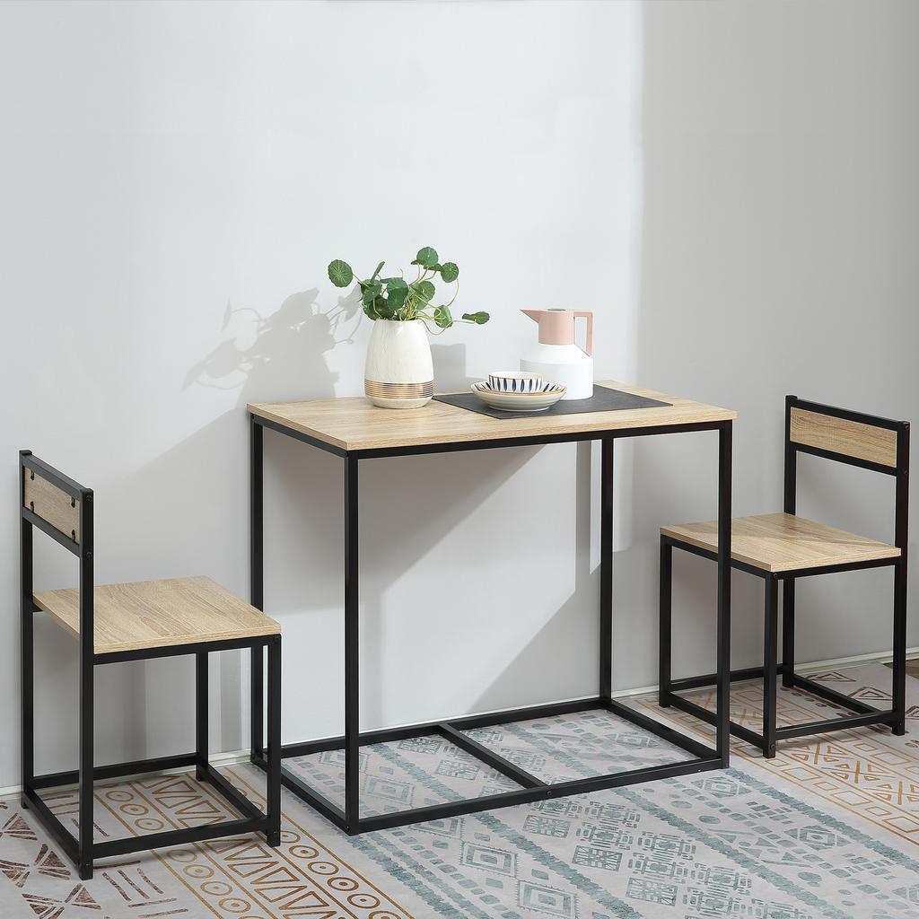 Dining Table Set with 2 Chairs, Compact Table and Chair Set for Dining Room, Living Room, Kitchen, with Metal Frame