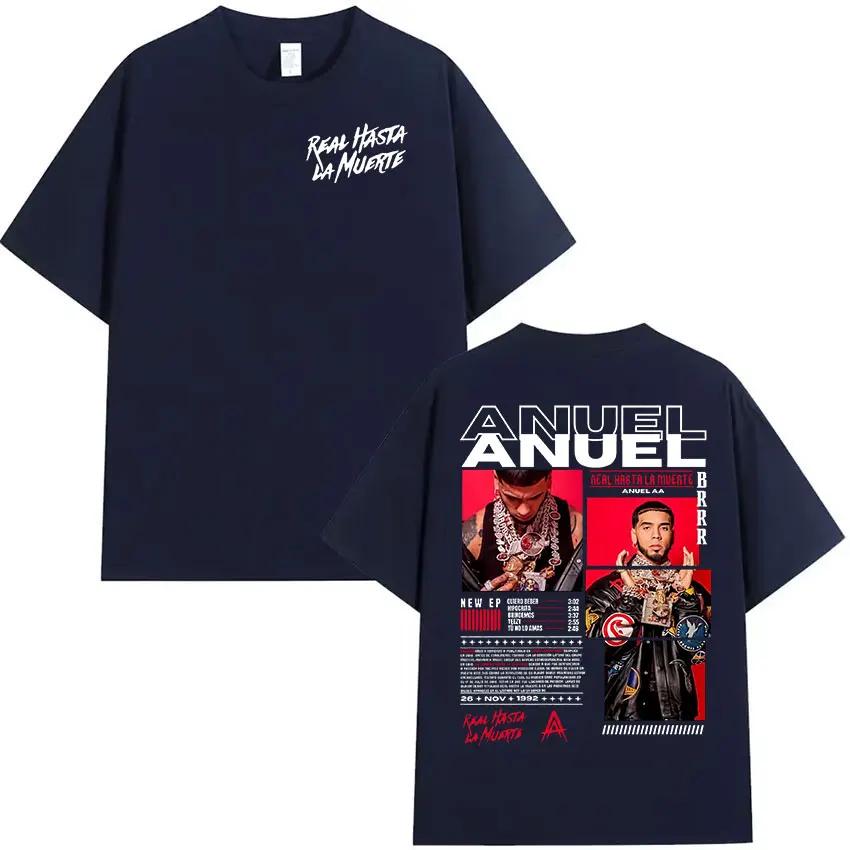 2025 Summer Rapist Anuel AA Real Hasta La Muerte Tour Album Mens Pure Cotton Tshirt Hiphop Gothic Loose Tshirt Short Sleeve