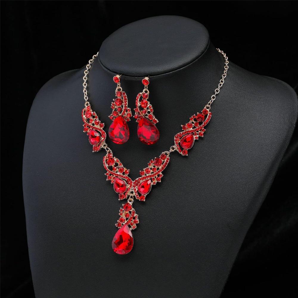 Exaggerated Rhinestone Jewelry Set Crystal Women's Necklace Water Drop Necklace Earrings Set  Women