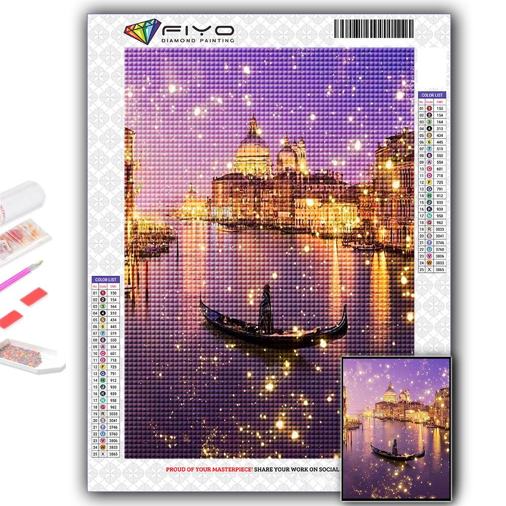Алмазная вышивка Венеция Пейзаж Огни Ночная сцена 5D DIY Алмазная картина Вышивка крестом Горный хрусталь