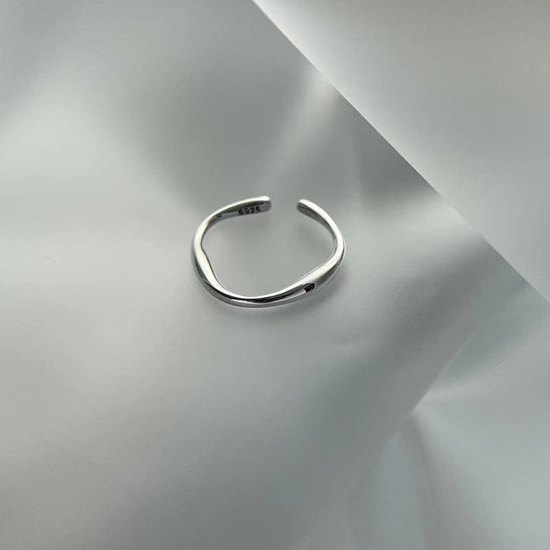 Shunyuan S925 Sterling Silver Möbius Women's Open Index Ring - Minimalist, Irregular Plain Band