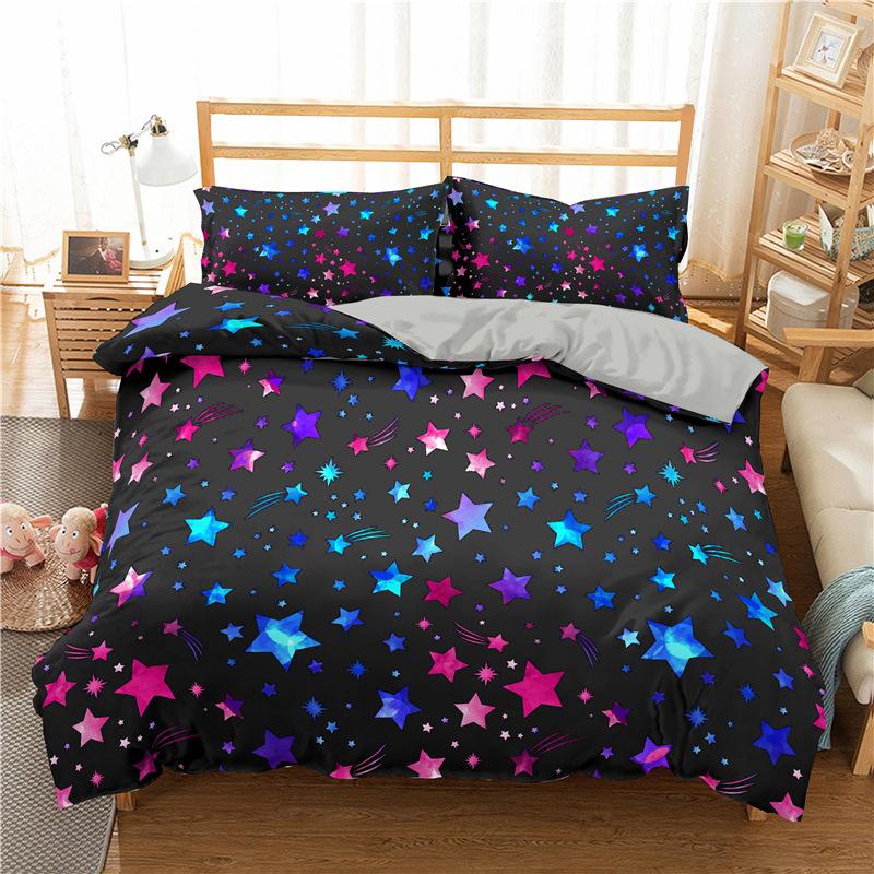 Комплект постельного белья Starry Sky King Size Galaxy Starry Sky Theme Twin Комплект постельного белья для детей-подростков из полиэстера с разноцветными звездами