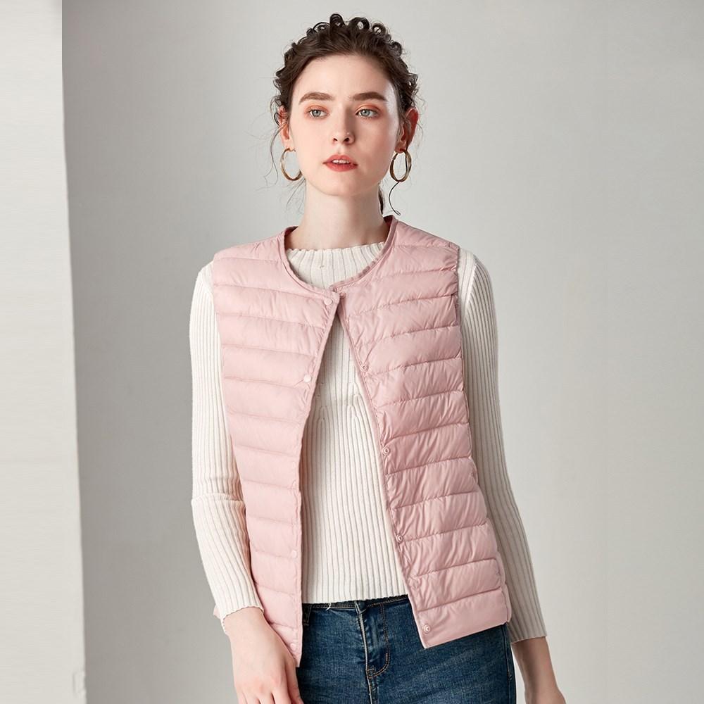 Fall Winter Women Crew Neck Sleeveless Single Breasted Lightweight Short White Duck Down Jacket