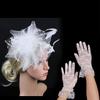 Wedding Fascinator Hat Cocktail Tea Party Headband Feather Headpiece & Gloves Set  for Women Girls