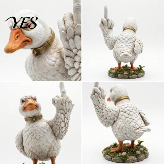 Middle Finger Duck Figurine Figurine, Angry Ornament, Resin Ornament Statue for Home Garden Office Desktop Decor Animal Ornaments