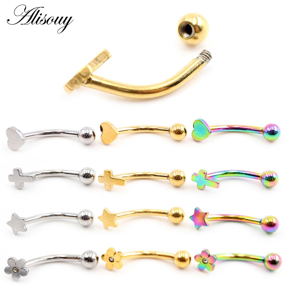 Alisouy 2 шт., сердце, крест, звезда, цветок, сталь, циркон, CZ, изогнутое кольцо для губ, кольцо для губ, серьги Daith Helix, украшения для пирсинга