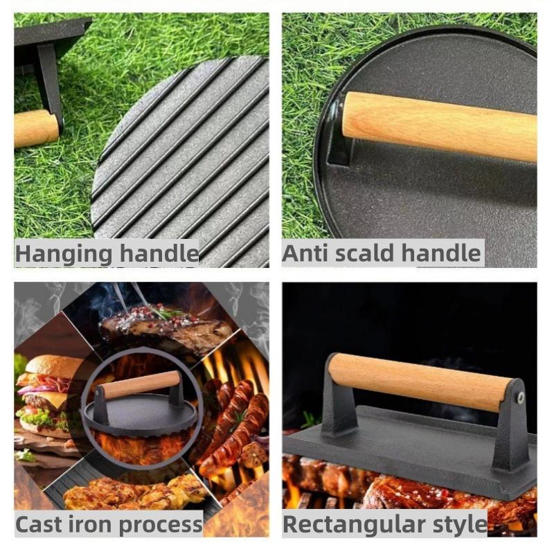 1шт чугунный прямоугольный пресс для мяса круглый сверхпрочный пресс для стейков и бургеров пресс для барбекю для гриля с плоским верхом гамбургер мясорубка