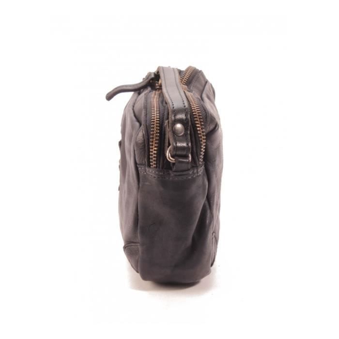 Sac Bandoulière - LE TEMPS DES CERISES - SANA 3 - Cuir 100% - Noir - 2 Compartiments Zippés