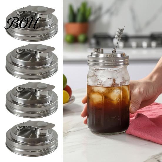 Outdoor Picnic Jar Lids Stainless Steel Mason Lids, Leak-Proof Wide Mouth Canning with Protein Shake Silicone Seal, Reusable Metal Drinking
