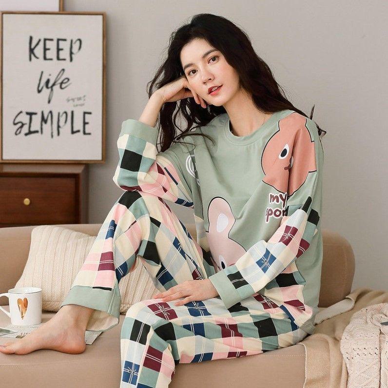 Women's Cartoon Long Sleeve Pajamas - Cute & Comfy Korean Style for Spring & Autumn - Plus Size Available