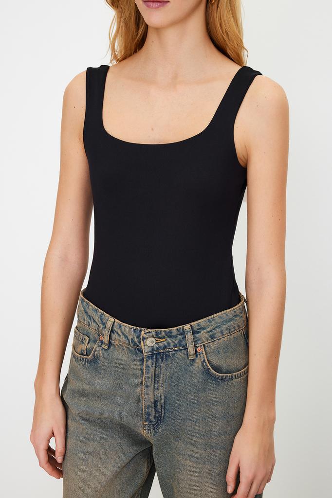 Women's Fashion New Body Green Square Collar Fitted Soft Touch Stretchy Knitted Body with Soft Snaps