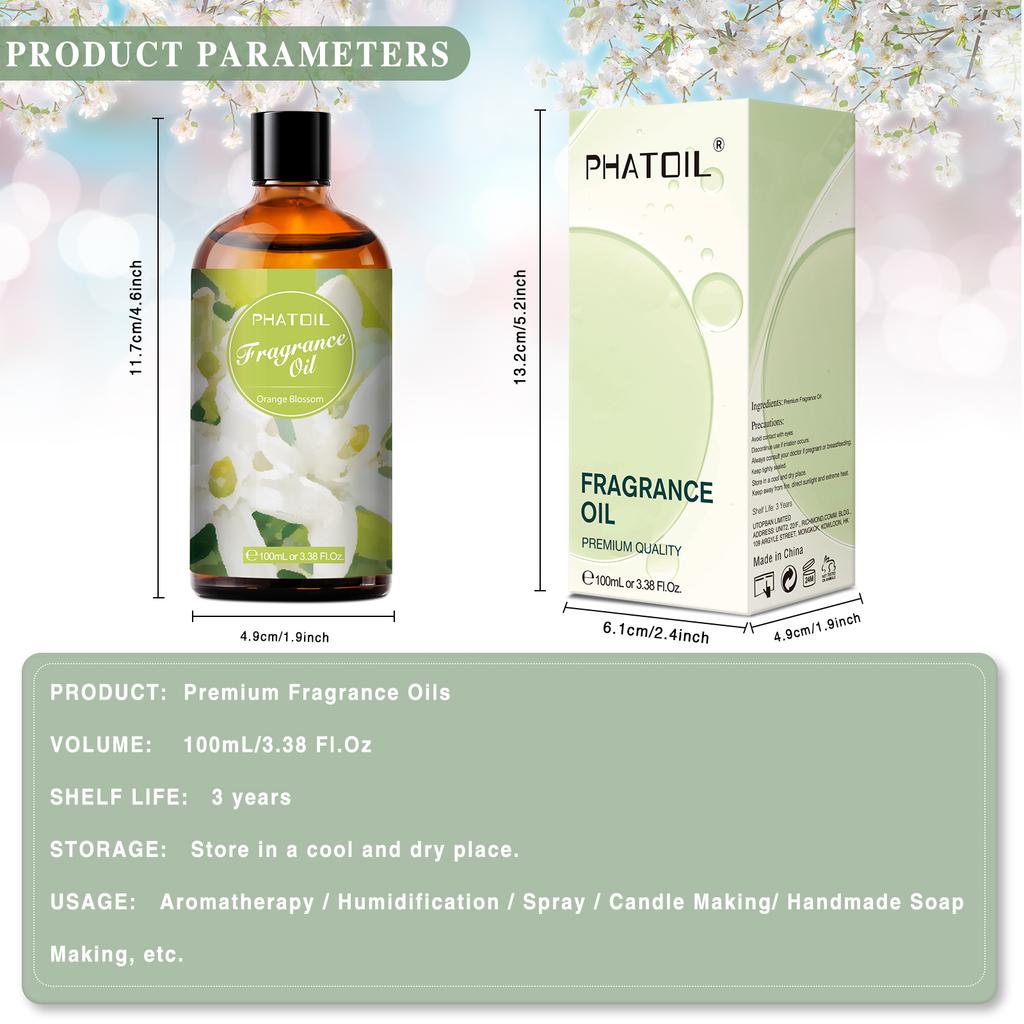 PHATOIL 100ml/3.38Fl.Oz Fragrance Oils Pure & Natural Essential Oils Perfect for Aromatherapy Diffuser Relaxation Massage Skin & Hair Care