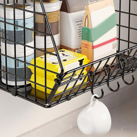 1 комплект корзины для хранения фруктов, утолщенный металл, складная с верхней полкой и крючками, настенная столешница, кухонный органайзер для овощей, держатель для специй