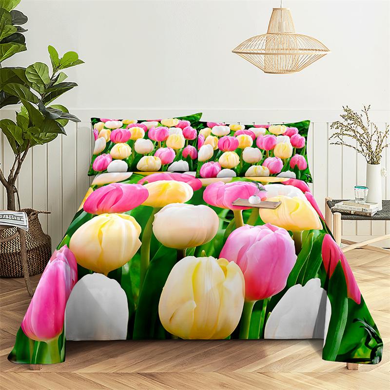 Главная Простыни Розовый тюльпан Односпальная простыня Модный дизайн Цветы Простыни Queen Size Комплект простыней Простыни и наволочки