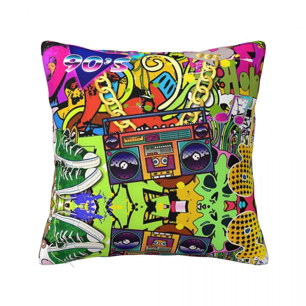 Retro s s Square Pillow Case Cushions for Sofa Graffiti Music Vintage Pillowcase
