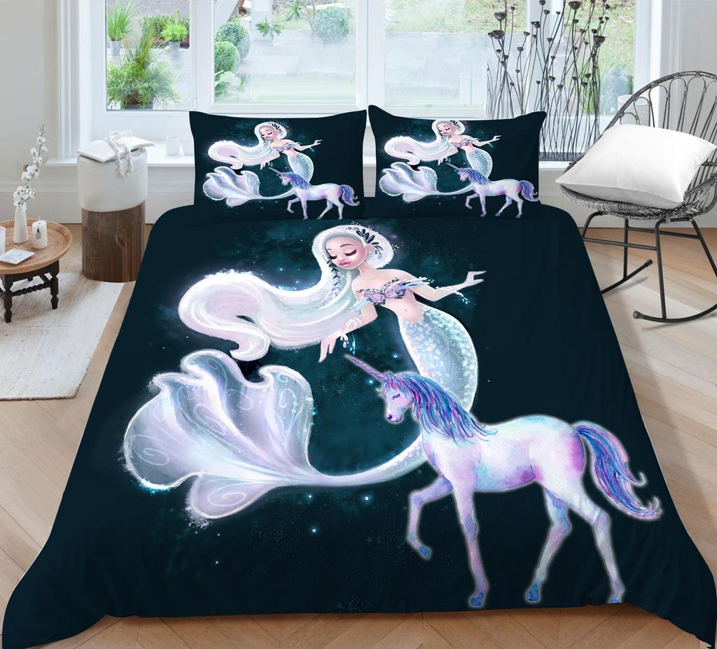 Комплект постельного белья с 3D узором русалки, пододеяльник с рисунком красоты, наволочка из 2 или 3 предметов, ткань из микрофибры, мягкое и удобное украшение для дома